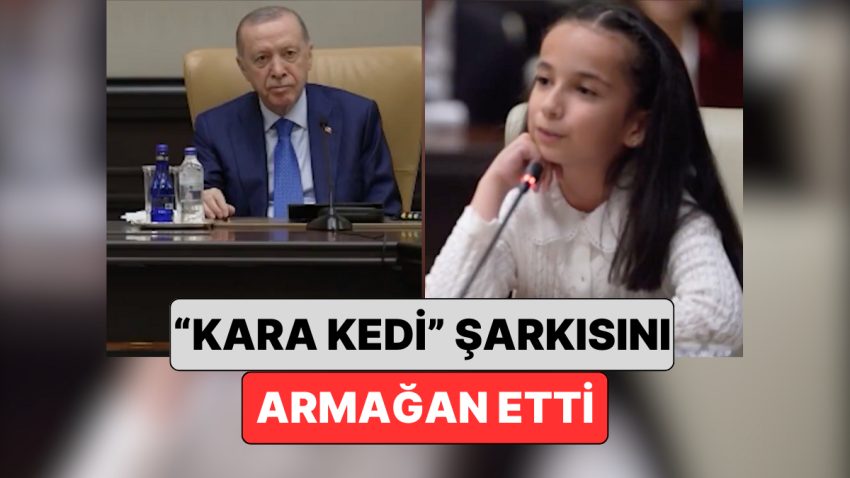 23 Nisan’da Kabinede Yer Alan Çocukalardan Biri Erdoğan’a Serdar Ortaç’ın “Kara Kedi” Müziğini Armağan Etti