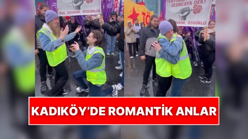 Kadıköy’de 1 Mayıs Aksiyonlarında Kız Arkadaşına Evlilik Teklifi Etti