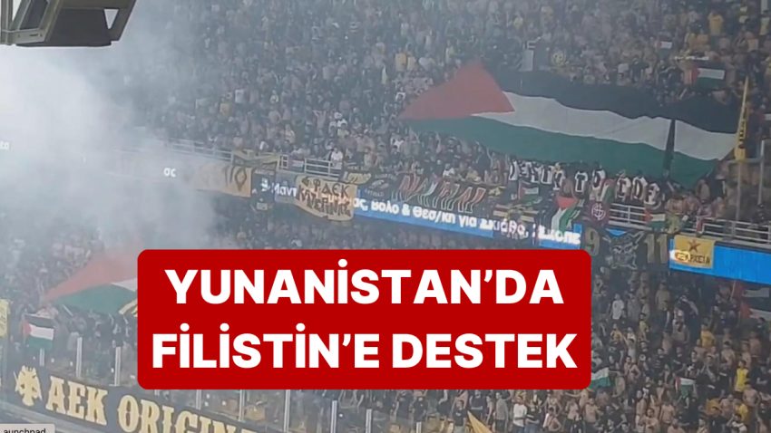 AEK – Hapoel Beer Sheva Maçında Yunan Taraftarlar Maç Uzunluğu Filistin’e Dayanak Tezahüratları Yaptı